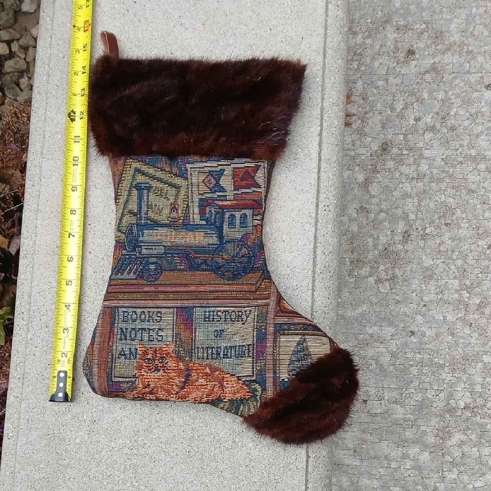 Hand Made mink/Tapestry Christmas Stocking with Mink Fur Trim